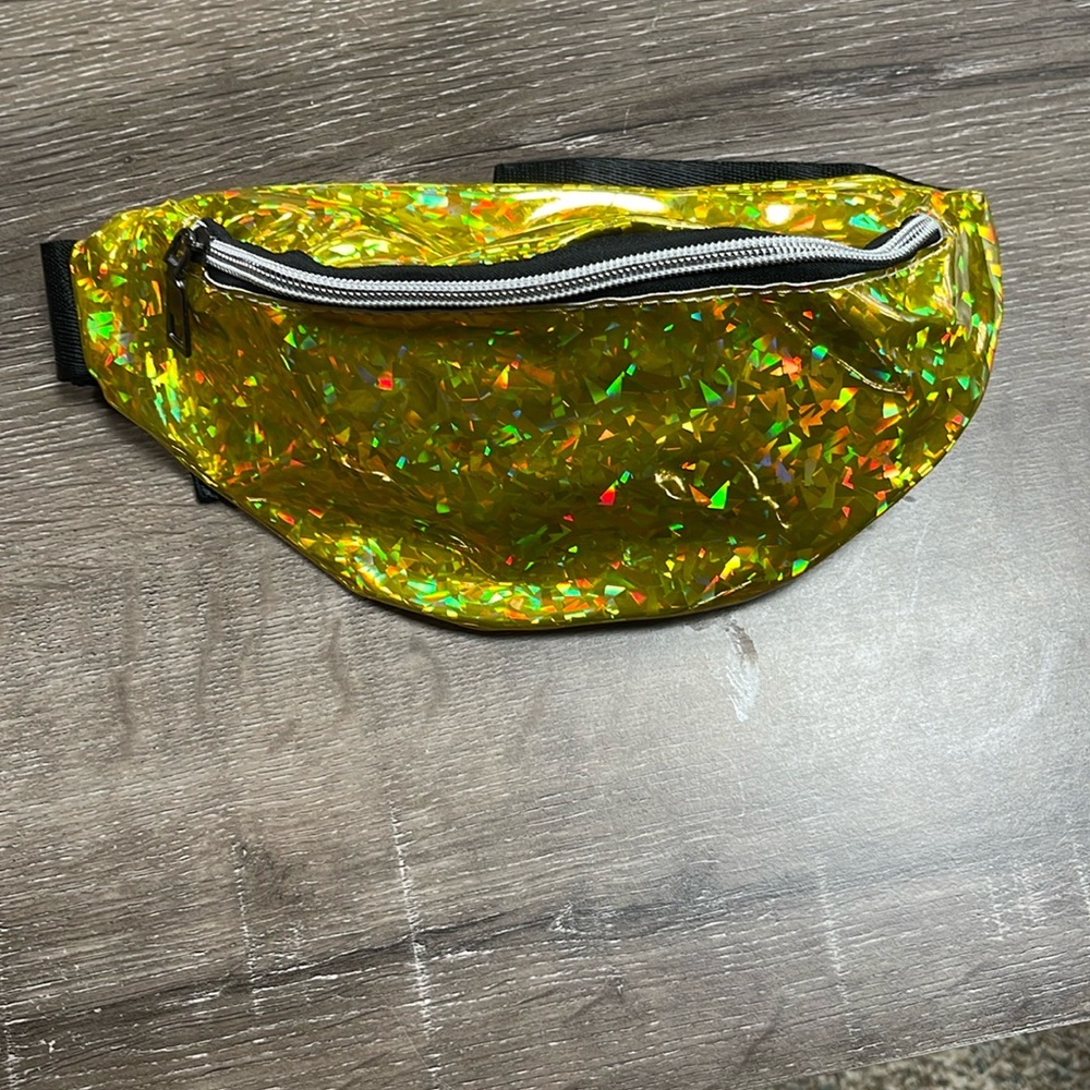 New Retro Shiny Holographic Fanny Pack Belt Waist Travel Bag Black 90s 80s party
